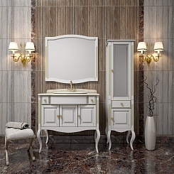 Opadiris Мебель для ванной Лаура 100 белая с бежевой патиной, мраморная столешница – фотография-5